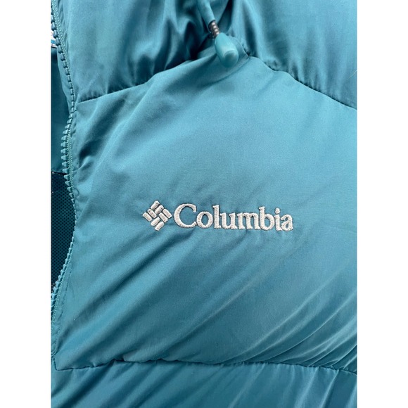 Columbia Omni Heat Long Puffer Jacket Teal Hooded Full Zip Women's Size L - Picture 3 of 10